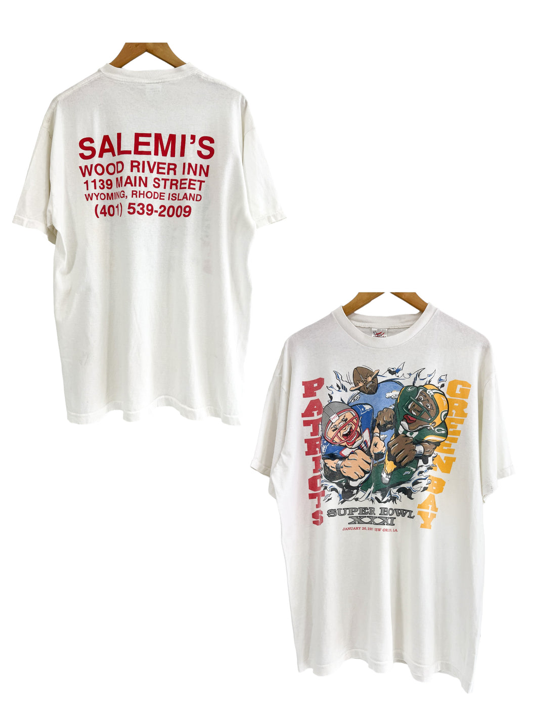 1997 SUPERBOWL PATRIOTS vs PACKERS CARICATURE TEE - XL