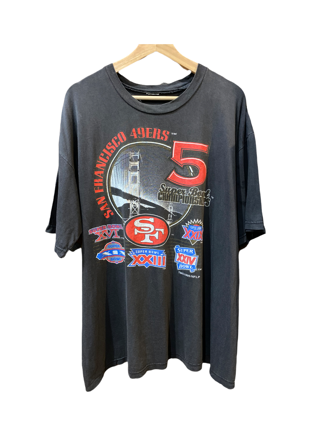 1995 SAN FRANCISCO 49ERS 5 CHAMPIONSHIPS TEE - L – A Childhood Memory